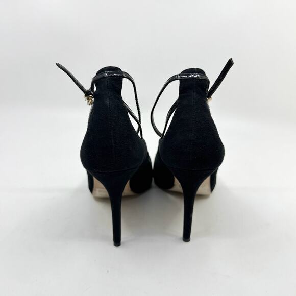 REISS Black Suede Pointed-Toe Ankle Strap Stiletto Pumps - Picture 5 of 10